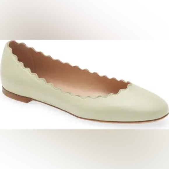 Chloe Lauren Scalloped Ballet Flat Nappa Leather Green Sherbet Sz 38.5